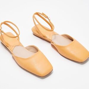 Franco Sarto | L-Jolee Ankle Strap Flat, size 38.5EU/8.5US in Cantaloupe Leather